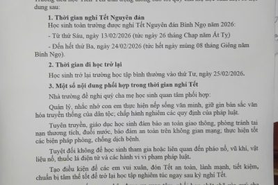 LỊCH NGHỈ TẾT NGUYÊN ĐÁN NĂM 2026